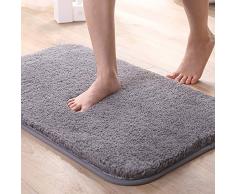 All-In Tapis de Bain Antidérapant Et Absorbant Long Fluff en Microfibre Lavable en Machine Epais, Moelleux 50x80cm Gris