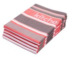 ZOLLNER Ensemble de 4 torchons en Coton, rayé Rose, Environ 50x70 cm
