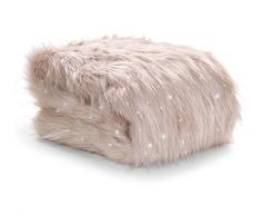 Catherine Lansfield - Housse de Coussin en Fourrure mÃ©tallisÃ©e, Polyester, Rose poudrÃ©, Throw - 130x170cm