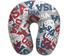 Oreiller Coussin De Voyage,Oreiller De Cou,Oreiller Cervical À Mémoire en Forme,Oreillers Forme U,USA Bleu Et Rouge Motif Voyage Reste Oreiller Voiture,Avion,Train,Sieste De Bureau
