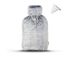 [NOUVEAU !] Bouillotte à bonnet™ BetterDay® - Bouillotte eau chaude avec housse amovible en caoutchouc naturel British Standard 1970:2012 - Grande bouillotte avec housse peluche toute douce 2 L