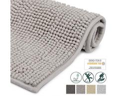 Beautissu Tapis de Bain BeauMare WR - Antidérapant Absorbant 80x50 cm – Moelleux Doux – Gris Clair – Adapté au Chauffage au Sol – Douche WC Toilettes Salle de Bain