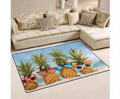 WowPrint Tapis de Plage Humoristique Motif Ananas Océan Mer Tapis Lavable léger pour Cuisine, Salle à Manger, Salon, Chambre à Coucher, décoration intérieure, 78 x 50 cm, Multicolore, 152 x 99 cm