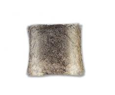 Meubletmoi Coussin Fausse Fourrure Marron et Blanc - Confortable et épais - décoration Chalet Chic Polux