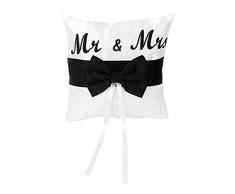 PIXNOR Mr and Mrs anneau Coussin Oreiller de Mariage en satin avec Décoration de ruban 15cmx15cm - Blanc
