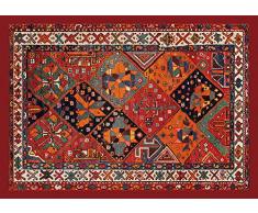 HomeLife Tapis de style persan/oriental en coton, pour salon/séjour/chambre/descente de lit, avec dos antidérapant, impression numérique dinspiration orientale, rouge/beige 108X154