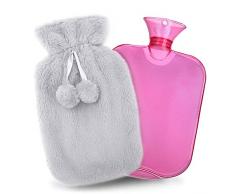 XIMU Bouteille Deau Chaude, 1 Paquet Bouillotte Fourrure 2 Litre Mini avec Amovible & Lavable Housse Bouteille deau Chaude en Peluche Sûr et Durable Faire Chaud et Confortable Pour Fille (Gris)