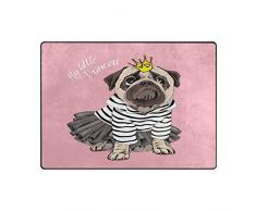 Mnsruu Tapis Humoristique en Forme de Chien Carlin avec Couronne pour Le Salon et la Chambre à Coucher, Tissu, Multicolore, 160cm x 122cm(5.3 x 4 Feet)