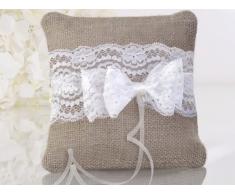 Party Décoration Mariage - Coussin alliances en jute naturelle et dentelle coussin jute 16cm x 16cm