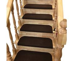 Y-Step Lot de 15 tapis pour marches descalier adhésifs et antidérapants, Velours, café, 45 x 23 cm