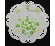 Quinnyshop Rose Napperon 40 cm Rond Polyester, Blanc