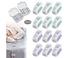 JEEZAO 12 Pièces Clip Housse de Couette,Clip de Rideau de Douche,Clip Drap de Lit,Anti-dérapant sans Aiguille Clip de Fixation Literie Accessoires (Vert + Violet)