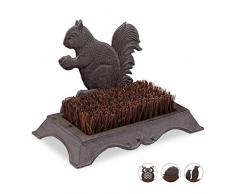 Relaxdays 10026400_621 Brosse à chaussures, Fonte, poils robustes, antique design, vestibule, paillasson, écureuil, marron, Taille Unique