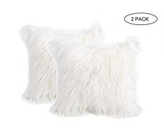3C Collection Housses de Coussins en Fourrure Blanc 45 x 45 cm Lot de 2 Housse doreiller avec la Fermeture Éclair