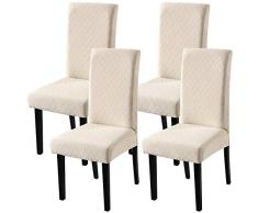 Fuloon Housse de Chaises pour Salle à Manger Universel Housse Extensible Élastique Amovible pour Décoration Maison Hôtel Cérémonie Mariage Réunion Noël etc. (Beige - Jacquard, 4)