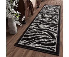 Tapiso Dream Tapis de Couloir Cuisine Design Moderne Noir Gris Animal Sauvage Zèbre Doux Fin au Mètre 80 x 300 cm