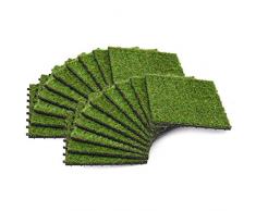 Tidyard 20 pcs Carreau de Gazon Artificiel/Tapis Gazon Moquette Extérieur 30 x 30 cm Vert