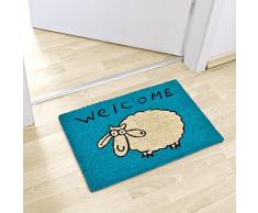 Relaxdays Paillasson Tapis dâentrée bleu « Welcome » avec mouton 60 x 40 cm