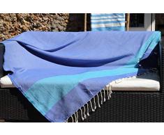 Fouta géante XXL très Grande Taille Soleil des Cyclades – 150 x 250cm – Bleu Grec et Vert Turquoise – Drap de Plage XXL – 100% Coton et Douceur