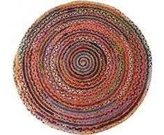 RAJRANG BRINGING RAJASTHAN TO YOU Tapis Rond en Chindi et Jute - 91 cm pour la décoration intérieure, Chambre, Tapis réversible pour hôtel