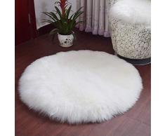 HLZDH Peau de Mouton synthétique,Cozy Sensation comme véritable Laine Tapis en Fourrure synthétique, Man-Made Laine Tapis de Canapé Coussin (Rond Blanc, 60 X 60 CM)