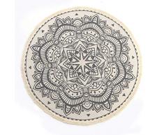 SHACOS Mandala Indien Tapis Rond en Coton de Style Boho,Tapis Rond avec des Franges,Classique Rond Traditionnel Moderne de Tapis pour la Chambre,Le Salon (120 x 120 cm)