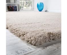 Tapis Salon Micro Polyester Shaggy Élégant Résistant Haut Poil Long Beige Clair, Dimension:200x280 cm