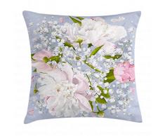 ABAKUHAUS Fleurs Hausse de Coussin, Pivoines Feuilles De Mariée, en Tissu résistant à la saleté et à l'eau, 50 x 50 cm, Multicolore