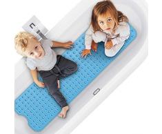 Magicfun Tapis de Baignoire de Sécurité Antidérapant Anti moisissures Grain Le du Cuir, Extra Long Tapis de Bain Lavable en Machine, 100 x 40 cm, Bleu