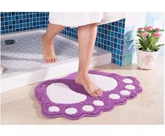 ParaCity Tapis de bain antidérapant Motif grands pieds Pour salle de bain, douche Absorbant, violet, 48*67CM