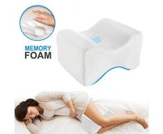 Genou oreiller pour dormir, Coussin orthopédique pour jambe avec mousse à mémoire de forme pour dormeurs latéraux, Oreiller de soutien du genou pour jambe hanche soulagement de la douleur blanc