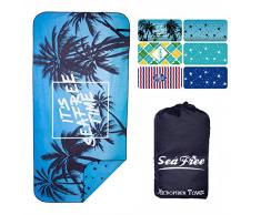 Sea Free Serviette de Plage en Microfibre Été pour Femme Homme et Enfants Séchage Rapide Serviettes de Sport pour la Piscine, Gym, Camping,Plage,Nager (Cocotier,80x160cm)