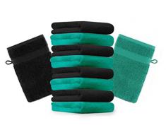 Lot de 10 gants de toilette "Premium" vert émeraude et noir, taille: 17x21 cm
