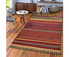 TT Home Tapis Tissé Main Salon Nature Tapis Tissé Kilim Coton Rayures Multicolore, Dimension:160x220 cm