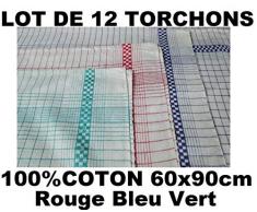Lot de 12 TORCHONS DE Cuisine GEANTS 60x90 - très résistants - Super absorbants - 100% Coton - qualité Professionnelle Gamme Restaurateur