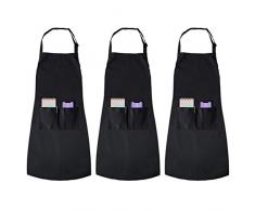 lot de 3 Tabliers Noirs - Sangle Réglable et tablier de cuisine de Chef Résistant à leau avec 2 Poches pour Hommes et Femmes