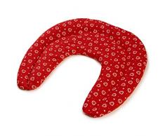 Coussin compartimenté tour de cou aux graines - Graines de lin - Coussin thermique pour la nuque - Bouillotte micro-ondes (Design: rouge avec des coeurs)