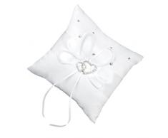 Coussin Oreiller Porteur de lanneau de Mariage avec Décoration de Strass 15cmx15cm - Blanc