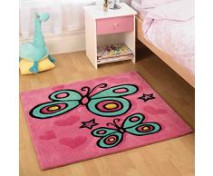 KIDDY Play Tapis papillon rose carré Tapis pour enfants Taille : 90 cm x 90 cm (2 m 11,5 en X 2 m 11,5 en)