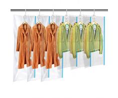MRS BAG Housse de Rangement sous Vide Suspendu Economiseur dEspace Sacs de Stockage avec Crochet pour Robe, Costumes, Vêtement - 3*Extra Long (145x70cm) + 3*Petit(105x70cm)