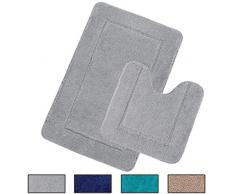 Pauwer Microfibre Set de Tapis Toilette Antidérapant Absorbants Lavable Tapis de Bain et Contour WC ,Grey, 53 x 86 cm+50 x 50 cm
