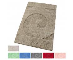 Tapis de salle de bain descente de lit 100 % pur coton doux absorbant antidérapant élégant modèle spirale 55x110 cm bleu ciel