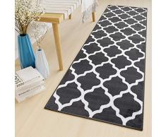 Tapiso Luxury Tapis de Couloir Salon Chambre des Jeunes Moderne Gris Foncé Blanc Doux Géométrique Marocain 70 x 200 cm
