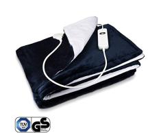 Navaris Couverture Chauffante Électrique 180 x 130cm - Plaid Doux Canapé Lit - Arrêt Automatique - Protection Surchauffe - Bleu et Blanc