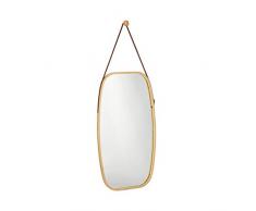 Relaxdays Miroir Ovale Mural Suspendu, Glace décorative à Suspendre en Bambou, Chambre, Salon, HxL 76,5 x 43,5cm, Nature, Verre, Similicuir, Marron, Taille Unique
