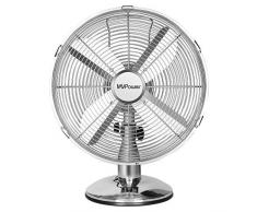 MVPower Ventilateur de Table, 3 Vitesses, 34.5cm Diamètre, Oscillation 75 °, Inclinaison Réglable 10 °, 4 Pales, Ventilateur Bureau 30 W, Finition Chromée