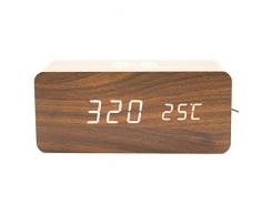 LZDseller01 Réveil en Bois, réveil numérique avec Chargement sans Fil, Horloge numérique à Del avec Horloge à Commande vocale Multifonctions pour iPhone