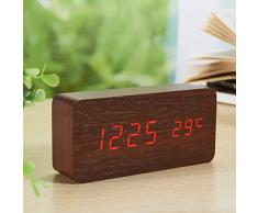 Yihya Rouge Design à la Mode Digital Alarme LED Snooze Horloge Réveil électronique Clock Date Température Affichage avec Sound Control Capteur de Lumière + Veilleuse