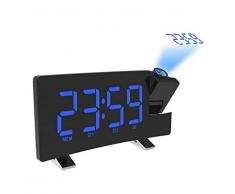 WSDSYZD Pendules et horloges Projection réveil Affichage numérique au Plafond Radio Batterie de Sauvegarde Mur Temps Projection