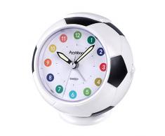 PROKING Réveil Enfant Analogique Garçon Fille Réveil Matin à Piles Alarme Forme de Football Silencieux sans Tic-Tac Lumineux Snooze Alarme Sonore Ascendante Chevet Réveil (Noir)